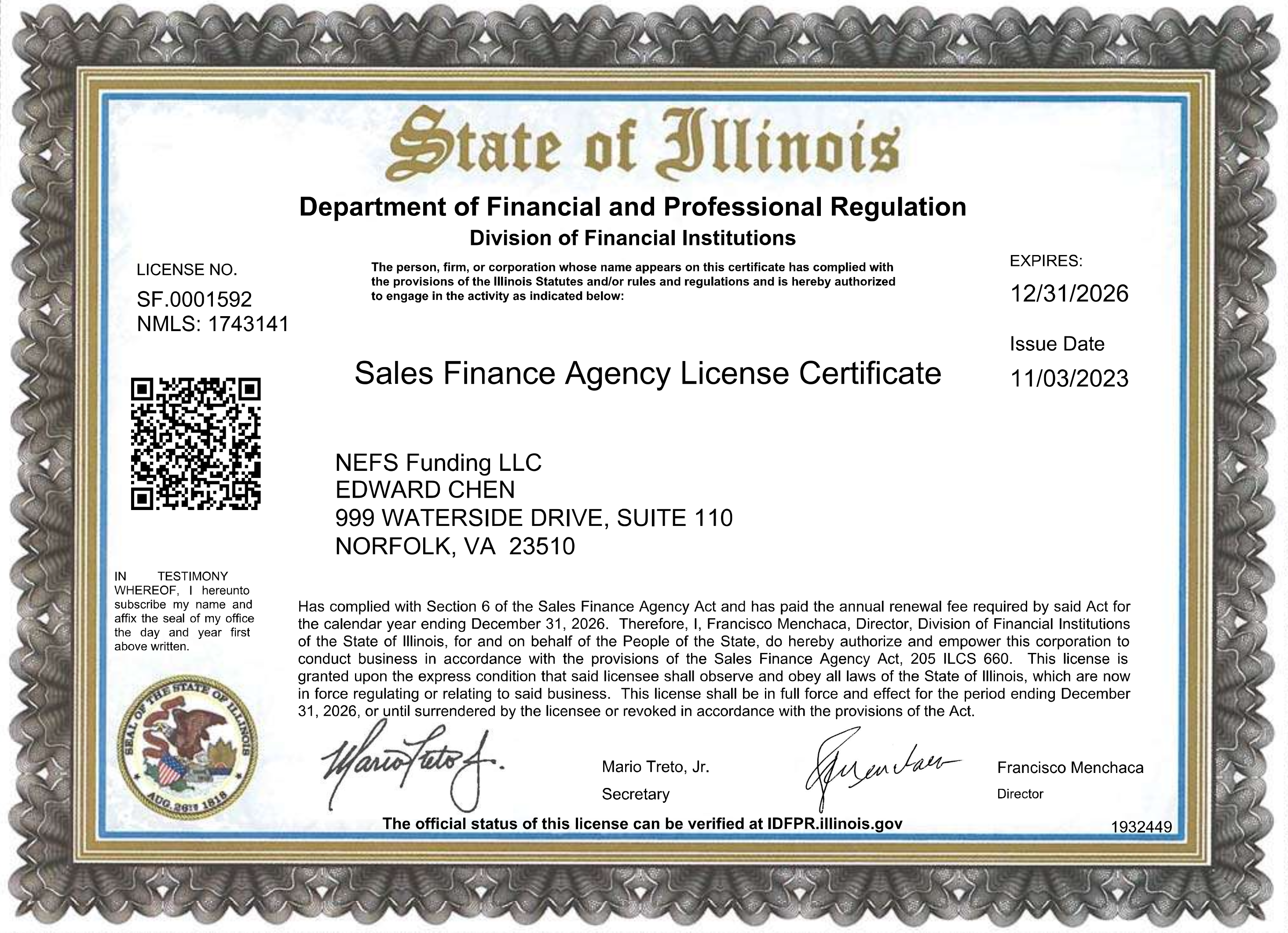 Illinois Sales Finance License